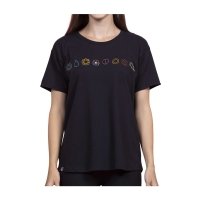 Kanto Gym Badge Black Relaxed Fit Crew Neck T-Shirt - Women