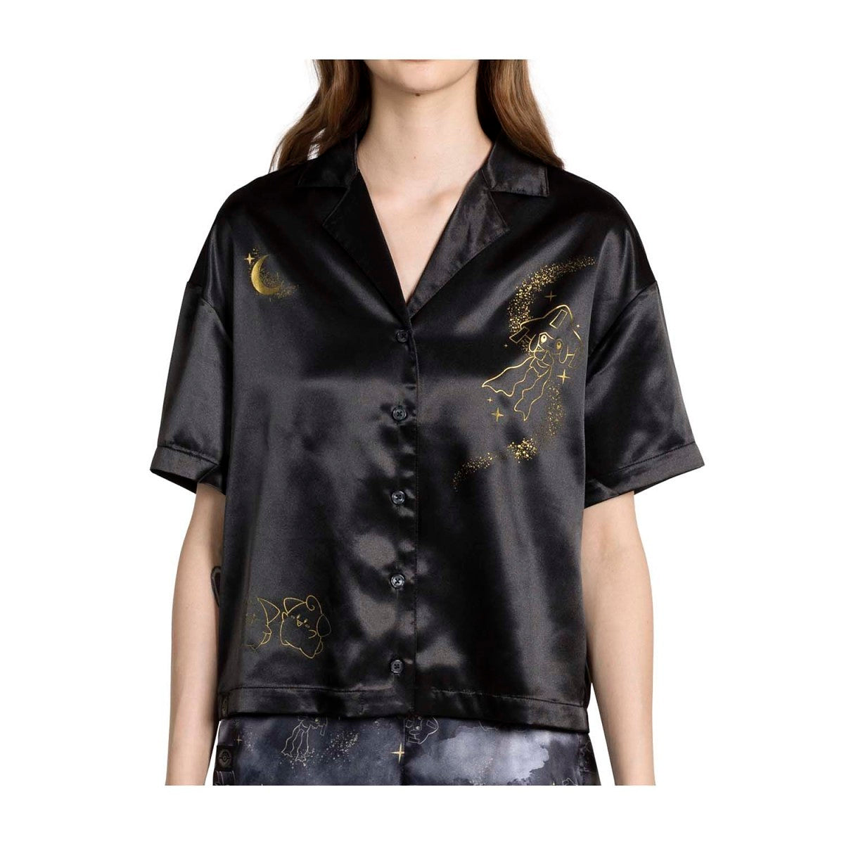 Jirachi Sleep Black Button-Up Sleep Shirt - Women