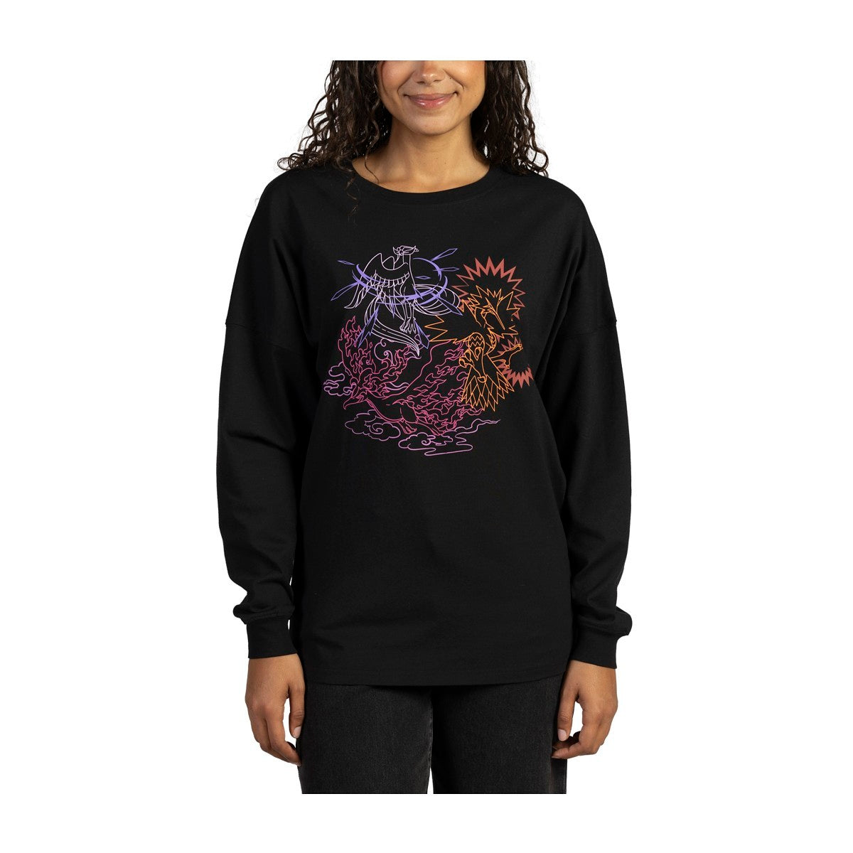 New! Galarian Articuno, Galarian Zapdos & Galarian Moltres Black Oversize Long-Sleeve T-Shirt - Women