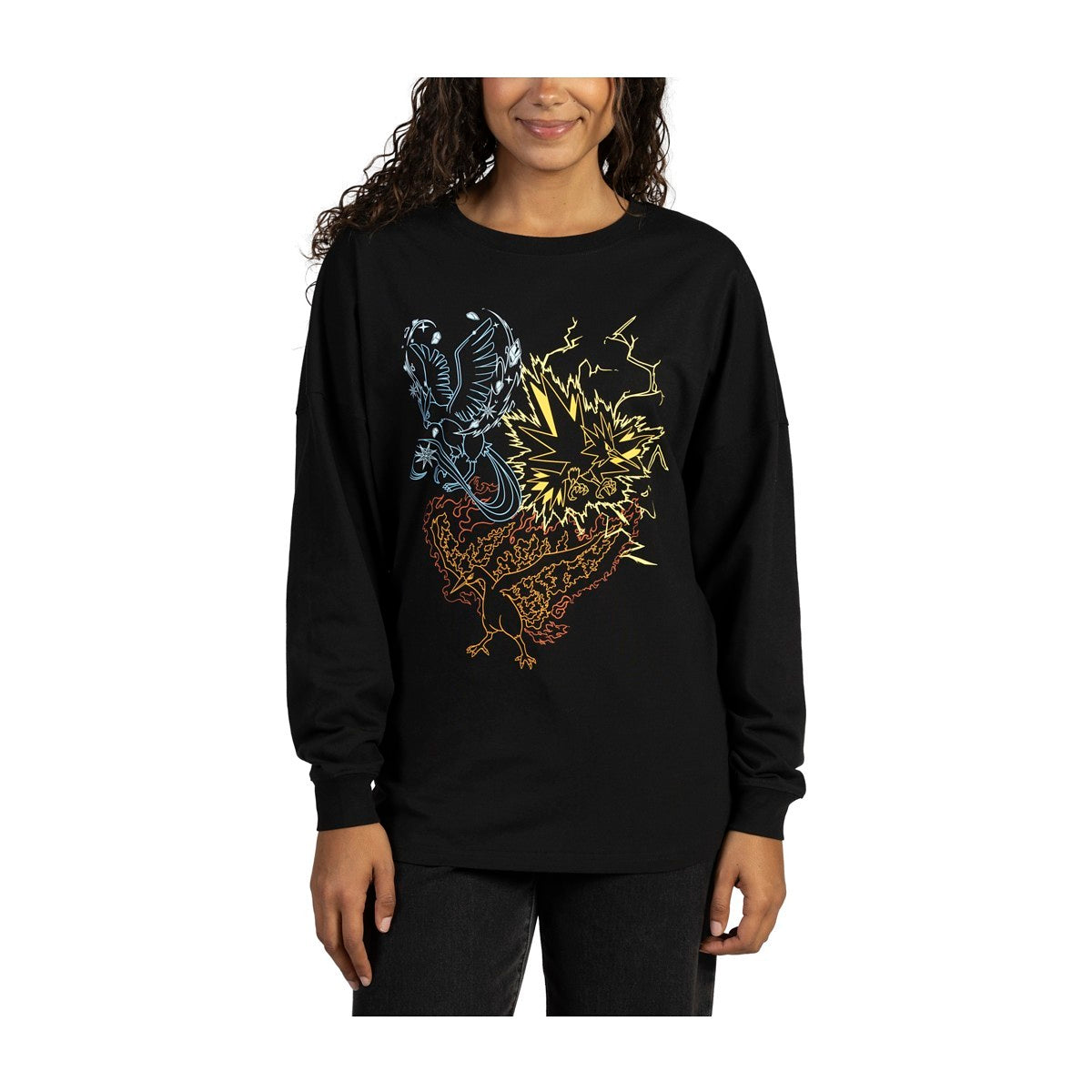 New! Articuno, Zapdos & Moltres Black Oversize Long-Sleeve T-Shirt - Women