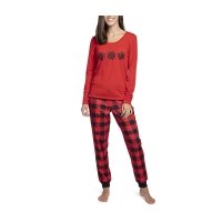 Pikachu Winter Plaid Jersey Long-Sleeve T-Shirt & Flannel Jogger Pants Pajama Set - Women