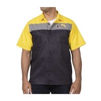 Pikachu Racing Color Block Black Button-Up Short-Sleeve Shirt - Adult