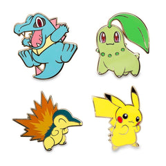 Pikachu, Chikorita, Cyndaquil & Totodile Pokémon Pins (4-Pack)