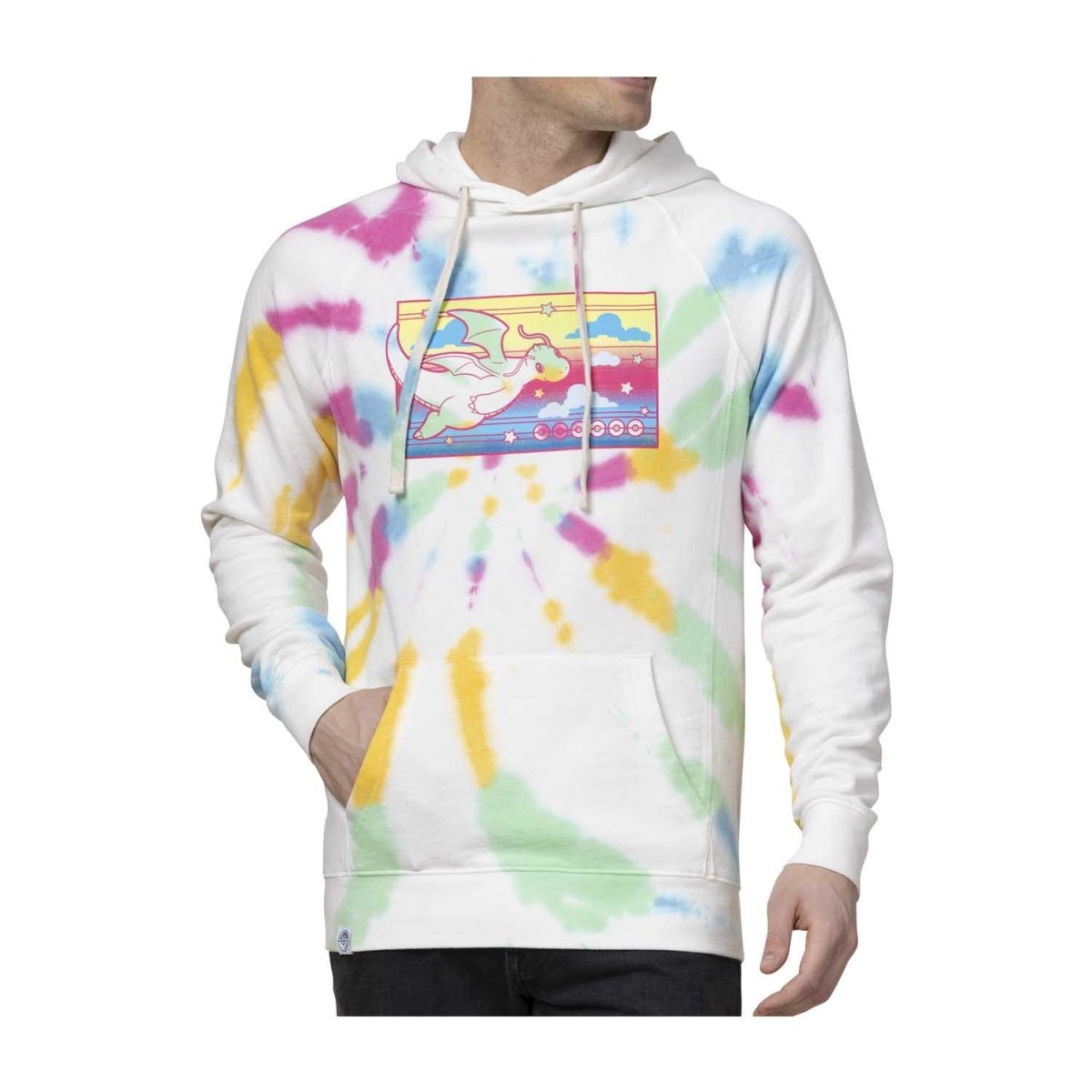 Dragonite Pokémon Take Flight Pink, Yellow & Blue Tie-Dye Pullover Hoodie - Adult