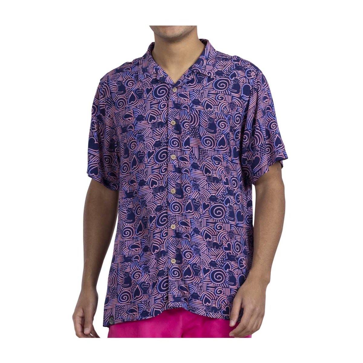Pokémon Tropical Slowpoke, Shellder & Ditto Spirals Dark Blue Tropical Shirt - Men