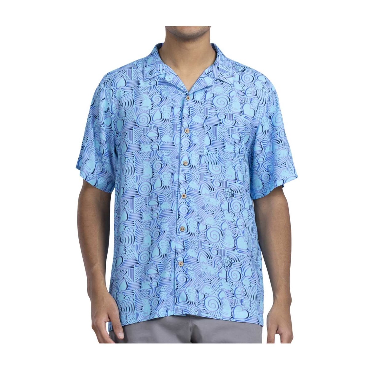Pokémon Tropical Slowpoke, Shellder & Ditto Spirals Light Blue Tropical Shirt - Men