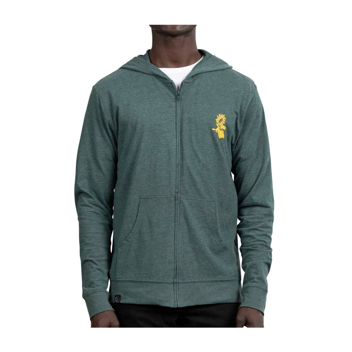 Pikachu & Sunflora Pokémon Nature: Spring Green Sueded Lightweight Zip-Up Hoodie - Adult
