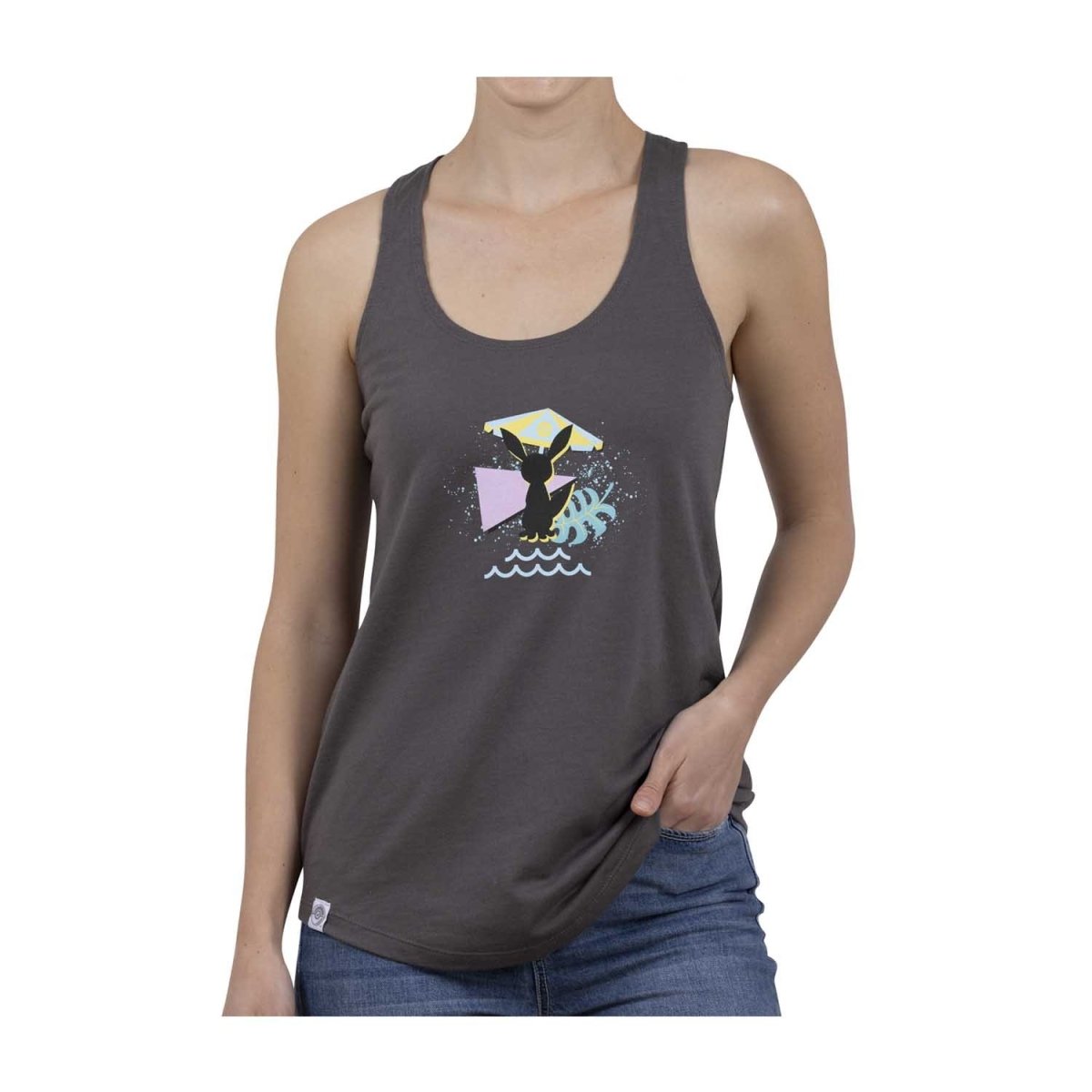 Espeon & Umbreon Summer Fun Dark Gray Fitted Racerback Tank Top - Women