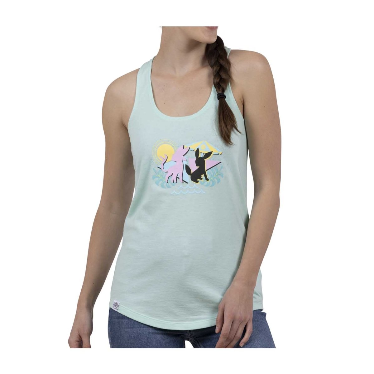 Espeon & Umbreon Summer Fun Light Green Fitted Racerback Tank Top - Women