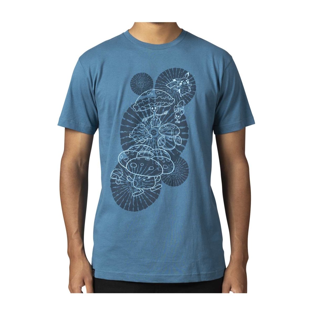 Pikachu, Shiinotic & Friends Pokémon Nature: Fall Blue Relaxed Fit Crew Neck T-Shirt - Adult