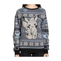 Pikachu Snow Friend Gray Knit Sweater - Adult