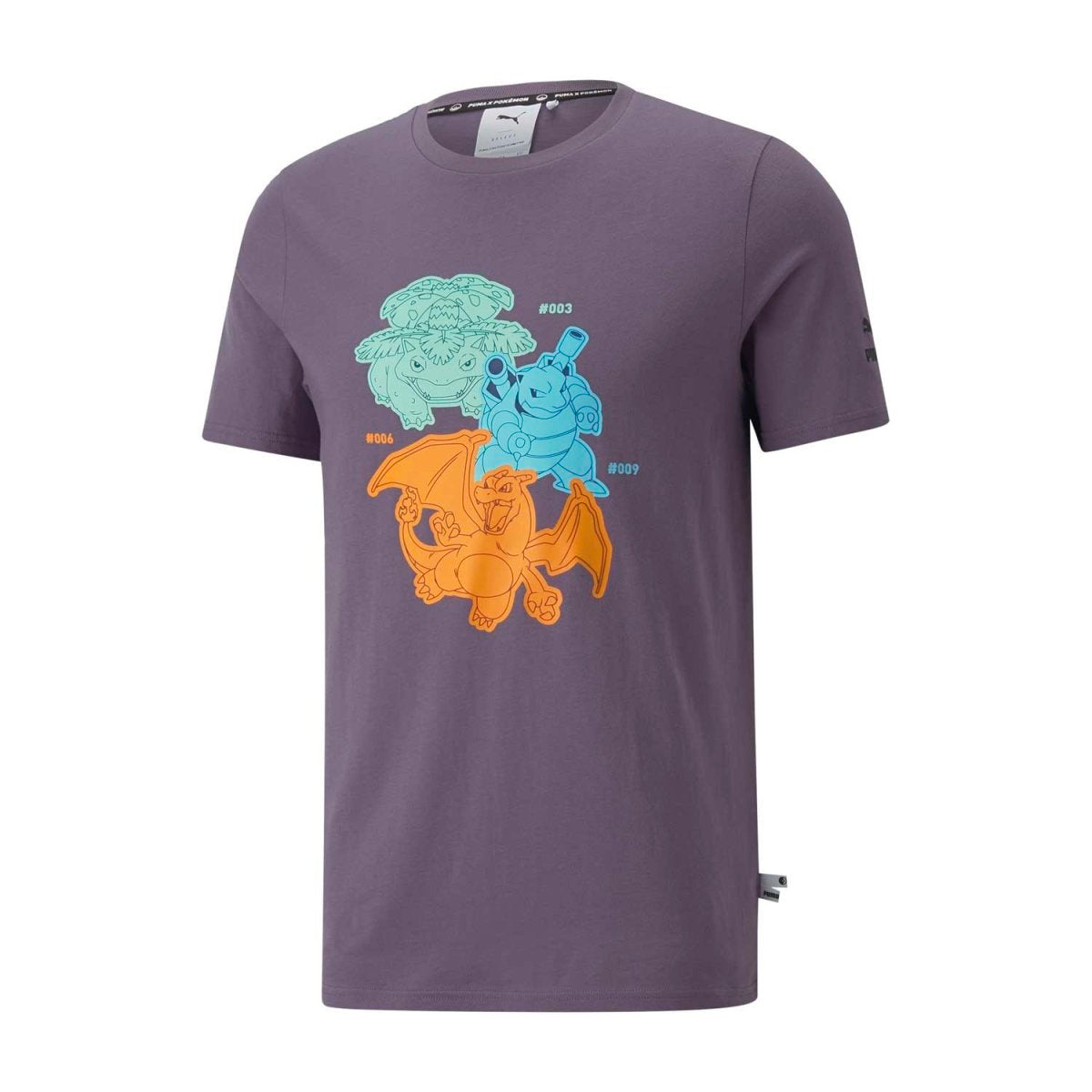PUMA × Pokémon: Venusaur, Charizard & Blastoise Purple Charcoal Jersey T-Shirt - Adult