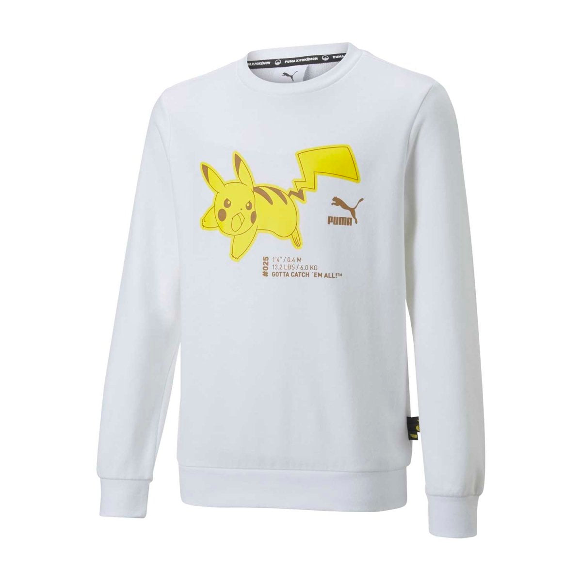 PUMA × Pokémon: Pikachu Puma White French Terry Relaxed Crew Neck Sweatshirt - Youth
