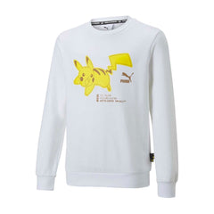 PUMA × Pokémon: Pikachu Puma White French Terry Relaxed Crew Neck Sweatshirt - Youth