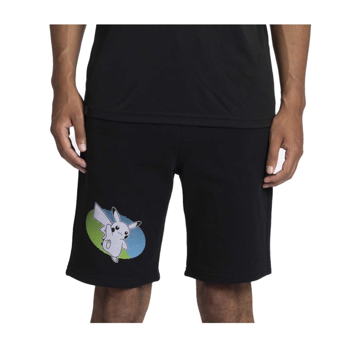 Pikachu Neon Pokémon Active Black, Green & Blue Midweight Fleece Shorts - Men