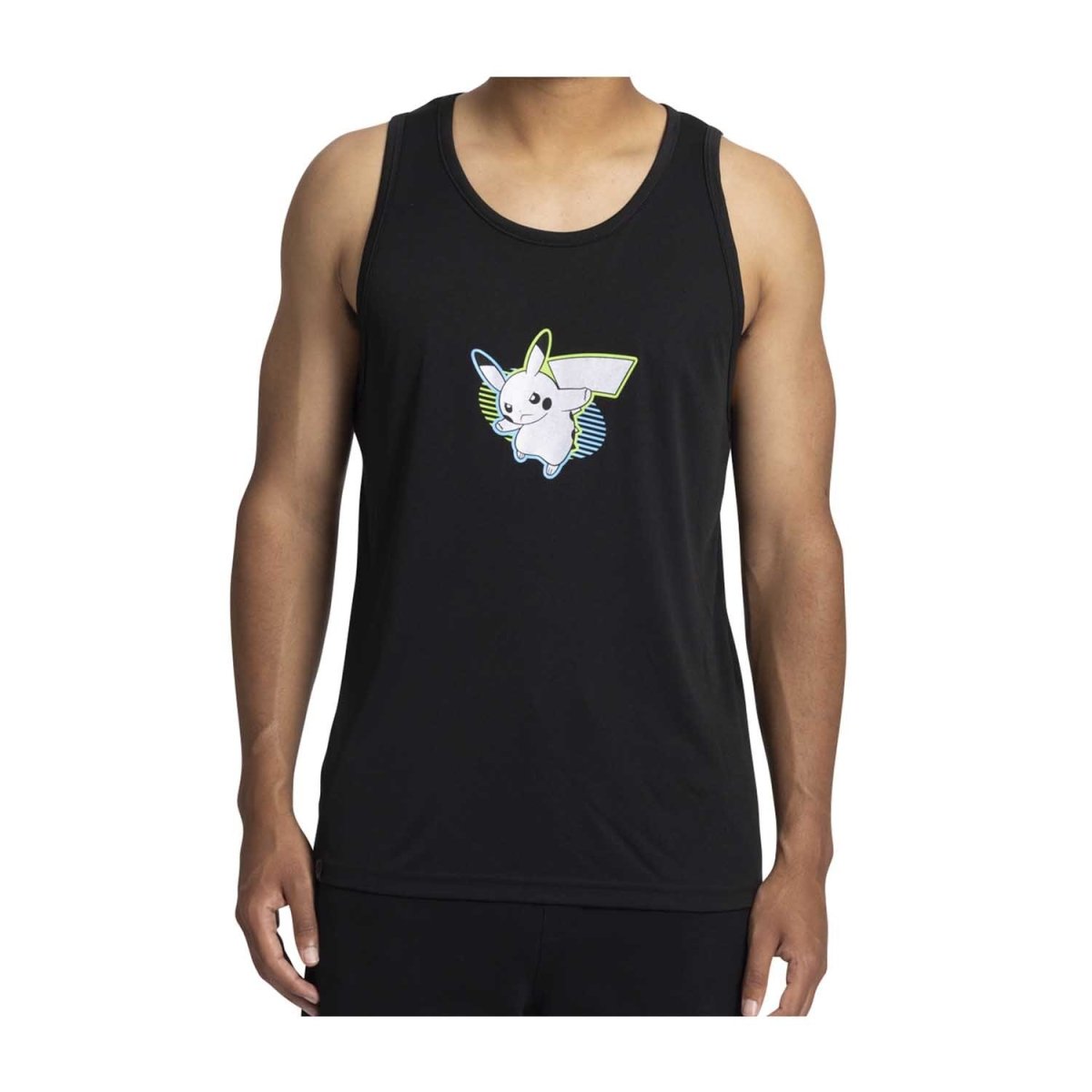 Pikachu Neon Pokémon Active Black, Green & Blue Performance Tank Top - Men