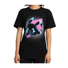 Pikachu Neon Pokémon Active Black, Pink & Blue Relaxed Fit Crew Neck T-Shirt - Adult
