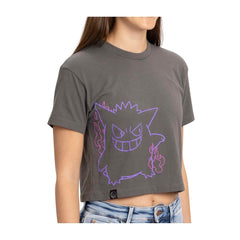 Gengar Gray Relaxed Fit Crew Neck Crop T-Shirt - Women