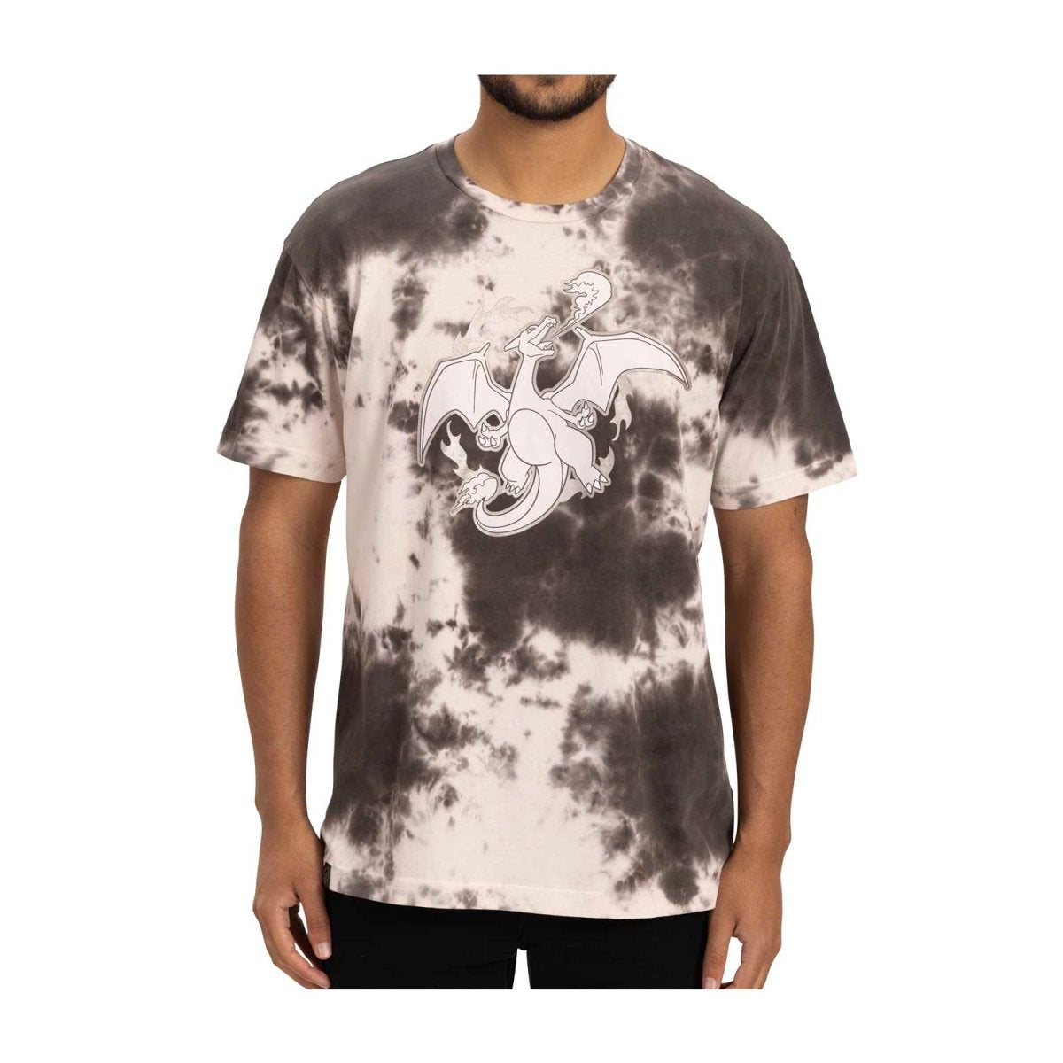 Charizard Gray & Cream Tie-Dye Relaxed Fit Crew Neck T-Shirt - Adult