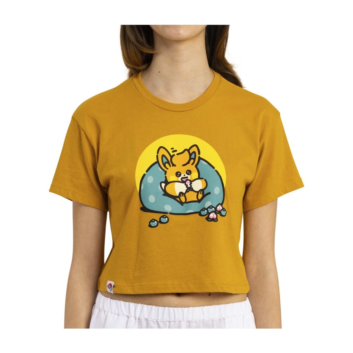Pawmi Pokémon Lazy Summer Orange Relaxed Fit Crew Neck Crop Top - Women