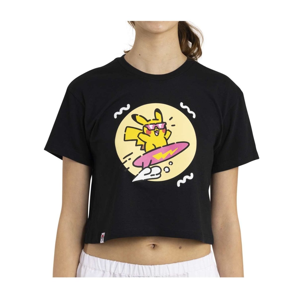 Pikachu Pokémon Lazy Summer Black Relaxed Fit Crew Neck Crop Top - Women