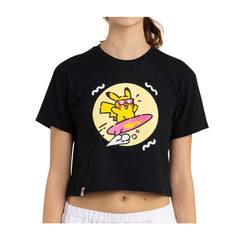 Pikachu Pokémon Lazy Summer Black Relaxed Fit Crew Neck Crop Top - Women
